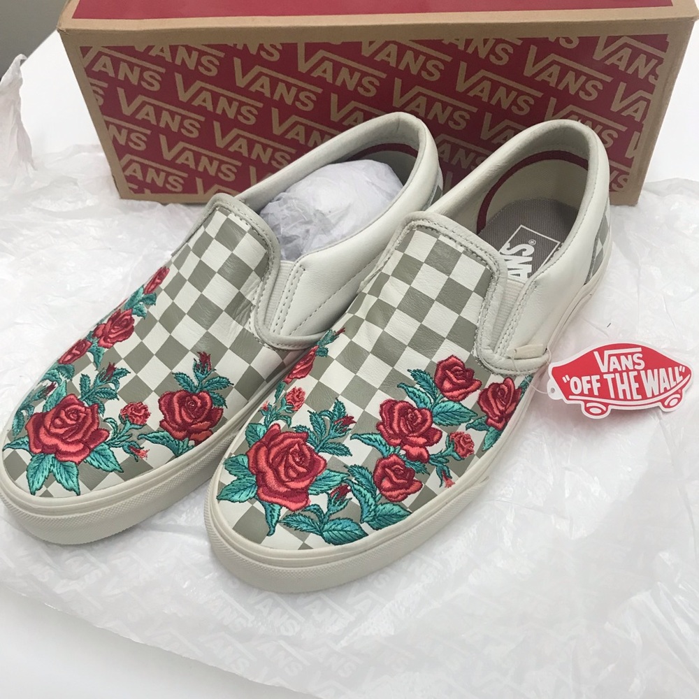 Embroidered Leather Slip-On Vans